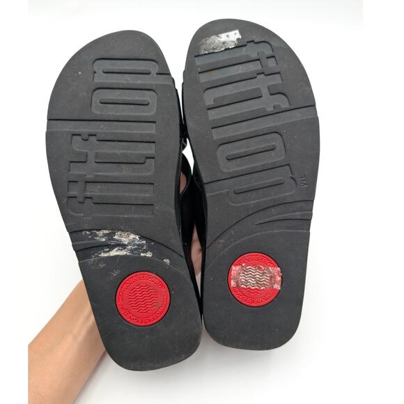 FitFlop LULU Crystal Buckle Leather Cross Slides Sandals Black Size US9 EU41 - Picture 8 of 15